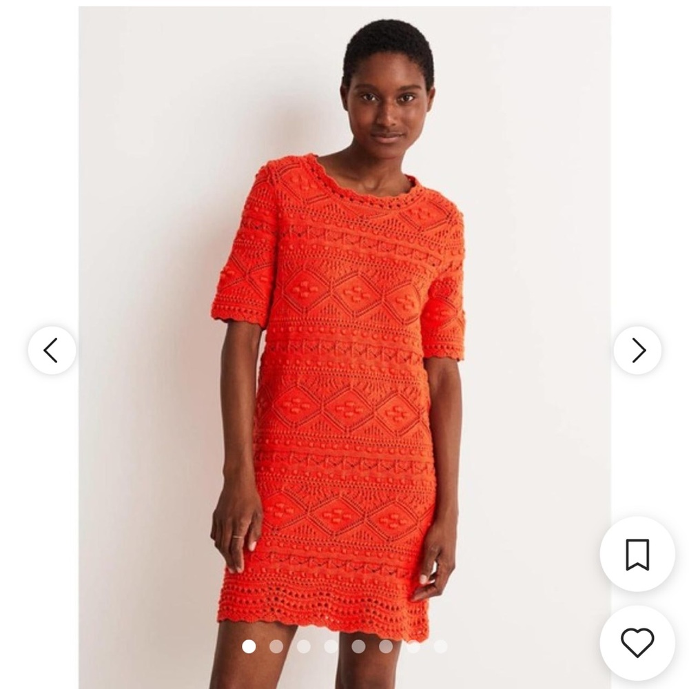 Womens Boden Knit Crochet Sweater Dress Short Sleeve Orange Red Lined Size 6 EUC